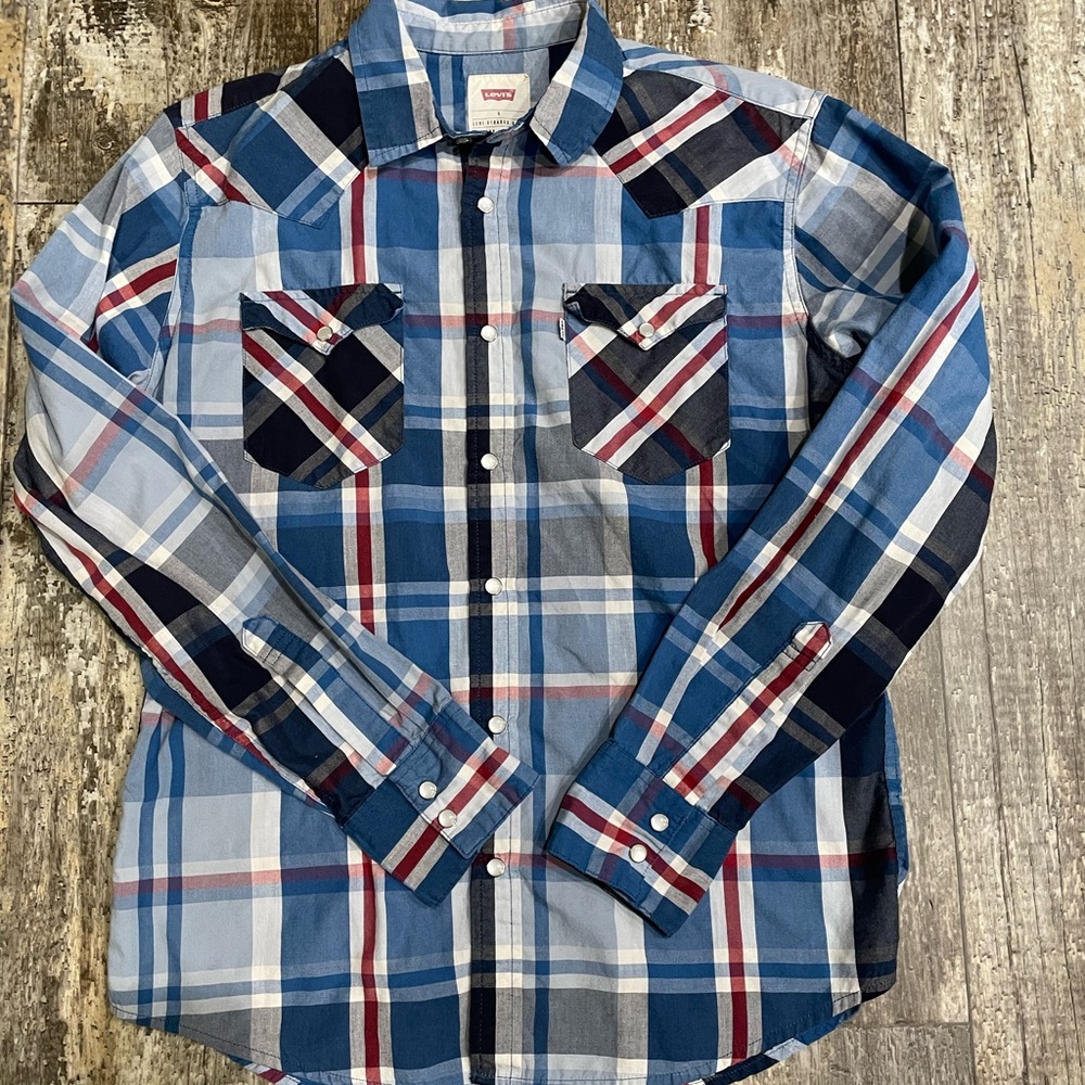 Levi's Blue and Red Plaid Button-Down Shirt
